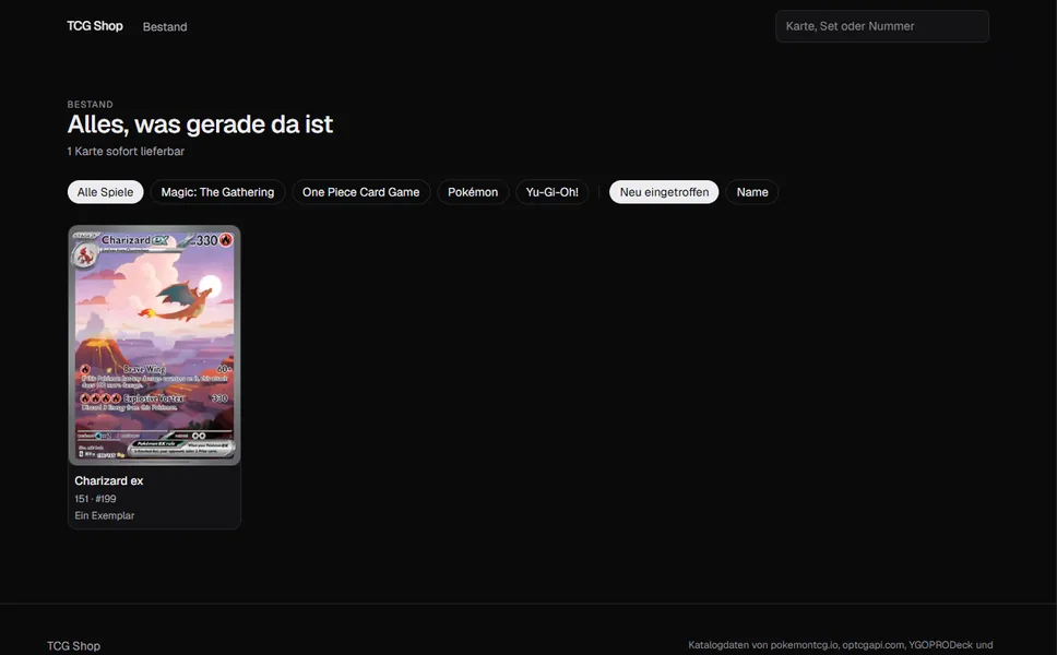 Bildschirmfoto: TCG Shop — Shop