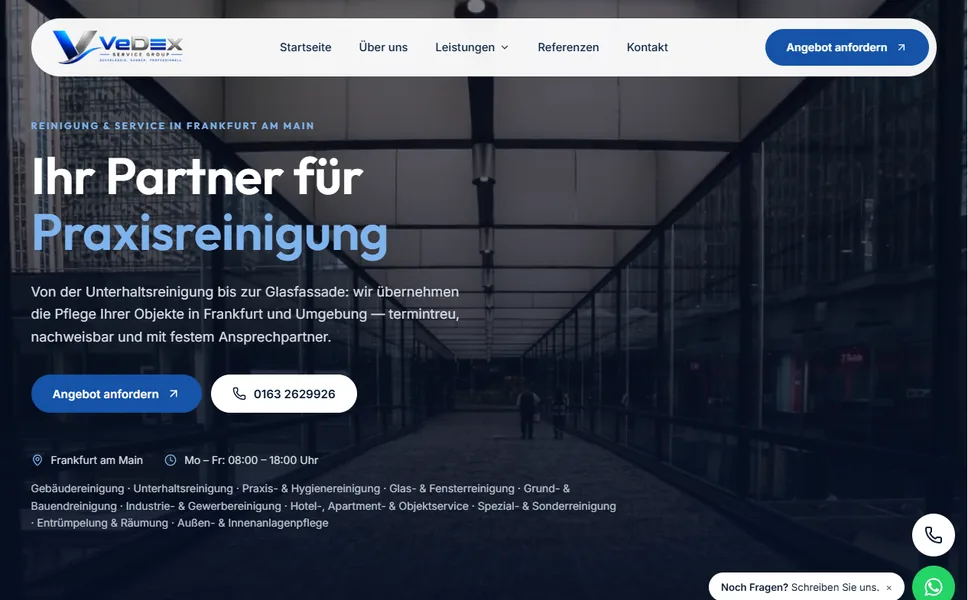 Bildschirmfoto: Website der Vedex Service Group